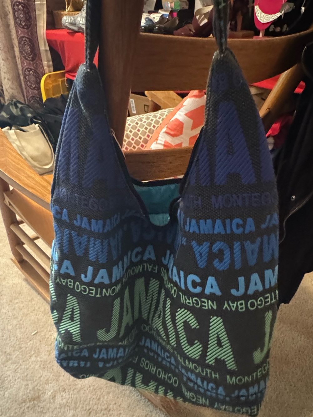 Jamaica Print Canvas Hobo Bag in Blue and Green